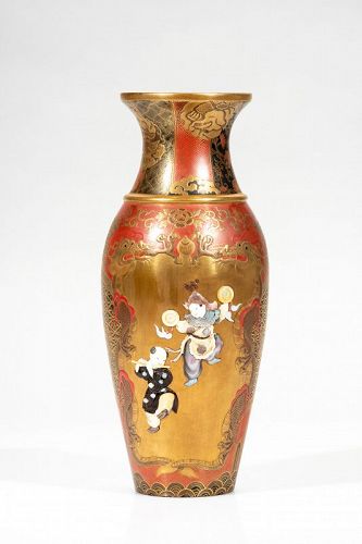 A Japanese lacquer Shibayama vase