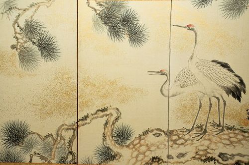 A Japanese Byōbu 屏風 with Manchurian Cranes
