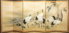 A Japanese screen with five Manchurian cranes