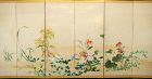 A Japanese byōbu with flowers