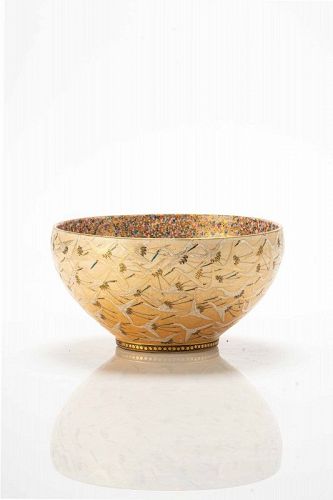 A Japanese Satsuma ceramic bowl with Manchurian Cranes