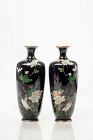 A Japanese pair of cloisonné enamel vases decorated with silver wire