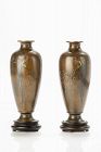 A pair of bronze vases with Onagadori roosters