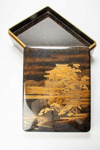 A black and gold lacquer ryoshibako document box