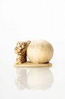 An ivory netsuke depicting a carako with a snowball
