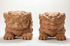 Pair of wooden kibana carved in the shape of a shishi