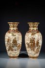 A pair of large Satsuma vases with Imperial scenes, signed Kinkozan
