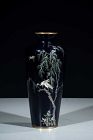 A blue-ground cloisonné vase depicting herons and a weeping willow