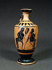 Attic black-figure lekythos with seated men, 500-480 BC