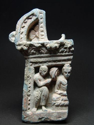Gandhara Arch Shaped Panel with Buddha and Attendant