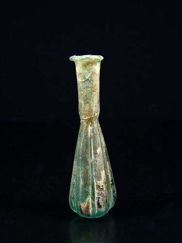 Roman Ribbed Glass Bottle, 1st-2nd Century AD