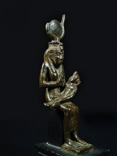 Egyptian Bronze Isis Nursing Harpokrates, 600-400 BC