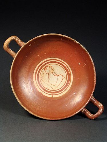 Italic Kylix with Woman Holding a Flower, around 400 BC