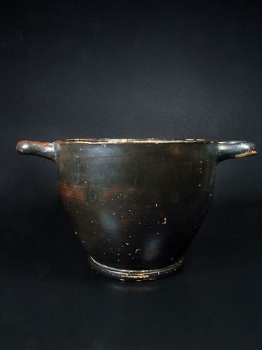 Greek Apulian (Atticizing) Black-Glazed Skyphos, 420-400 BC