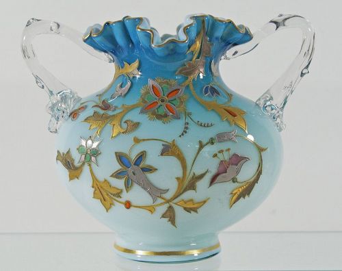 Victorian Enameled Vase with Thorn Handles