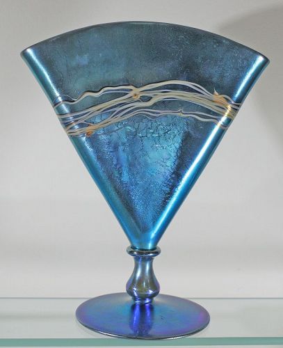Decorated Blue Aurene Fan Vase