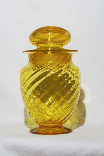 Steuben Bristol Yellow Covered Jar or Bottle