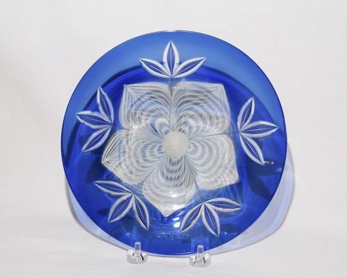 Blue Durand  Plate With Pulled Feather and Cut Decoration