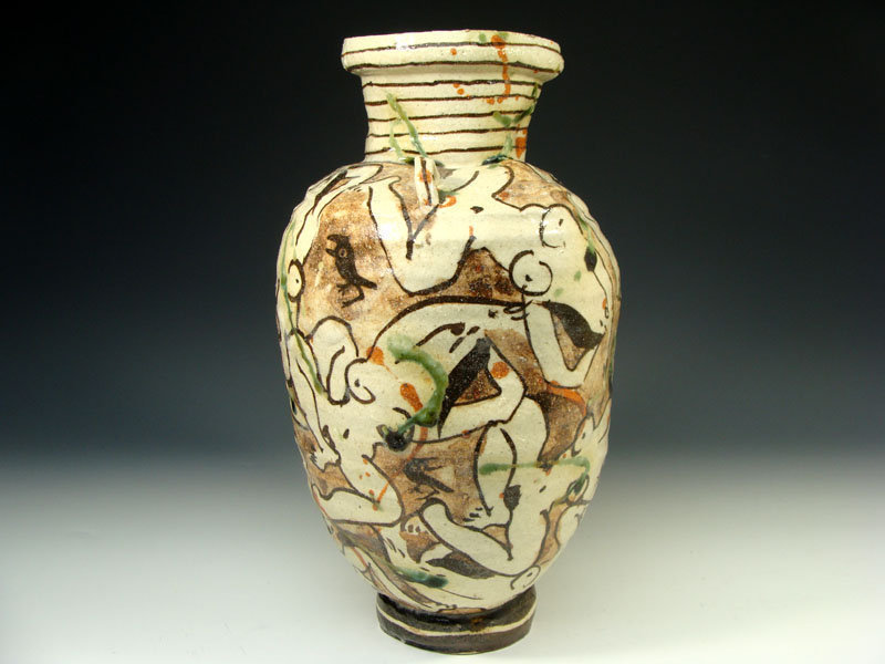 Yahichida Oribe Tsubo Vase by Suzuki Goro