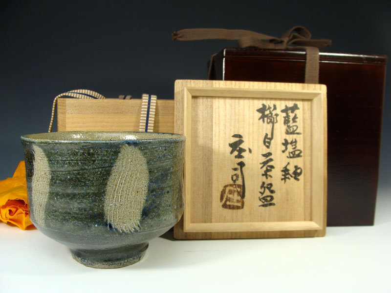 Salt Galze with Combed design Chawan Tea Bowl by Hamada Shoji