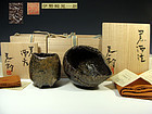 Contemporary Black Ceramic Sake Set by Isezaki Koichiro