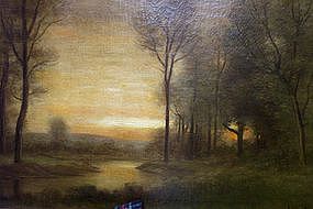 William E. Plimpton Sunset Framed Painting (American)