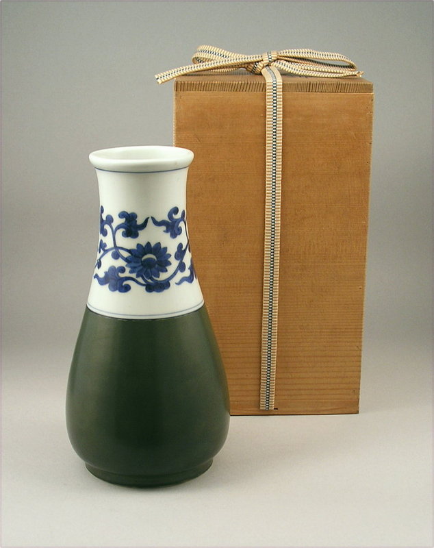 Unusual B/W Vase with Green by Seifu Yohei III