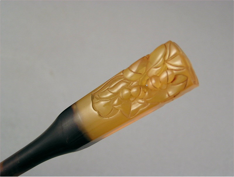 Finely Carved Japanese Bekko Kogai, Hair Pin