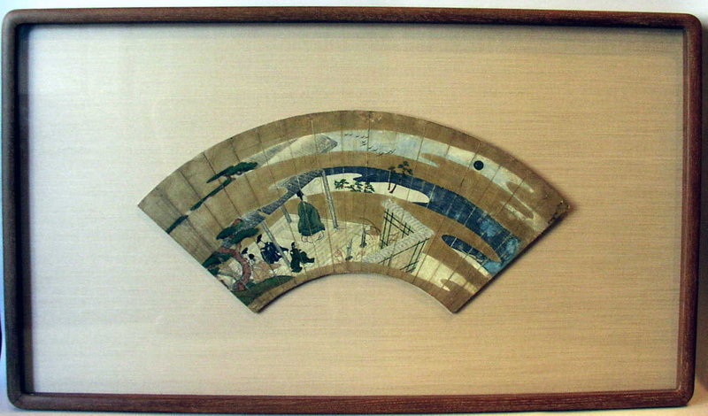 Very Old Japanese Painted Fan, Tale of Genji Mid Edo