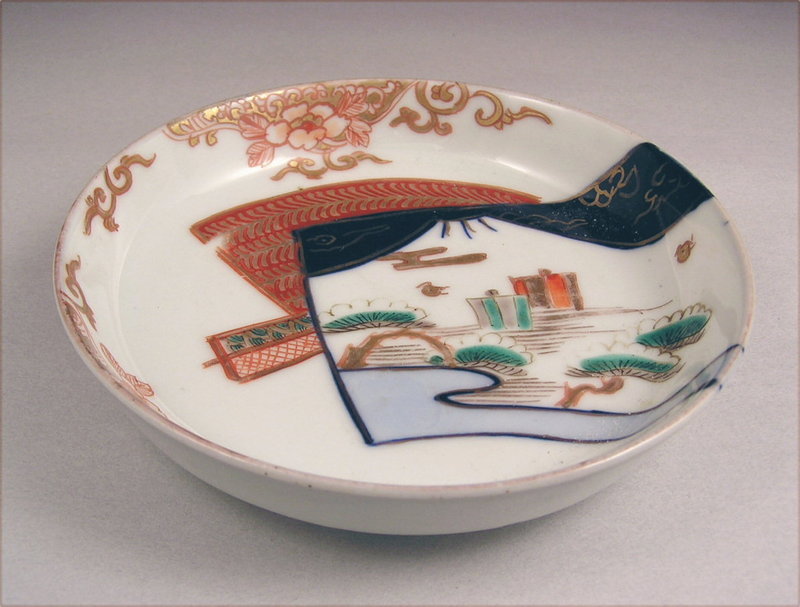 Nice Japanese Imari Porcelain Dish Fuji Mtn 19c