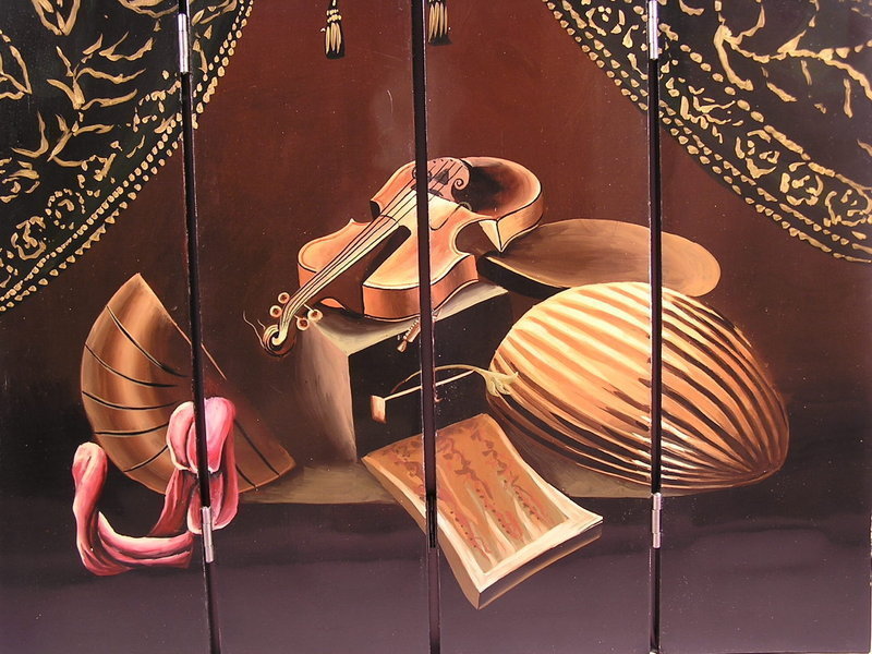 Japanese Lacquer 4 panel screen
