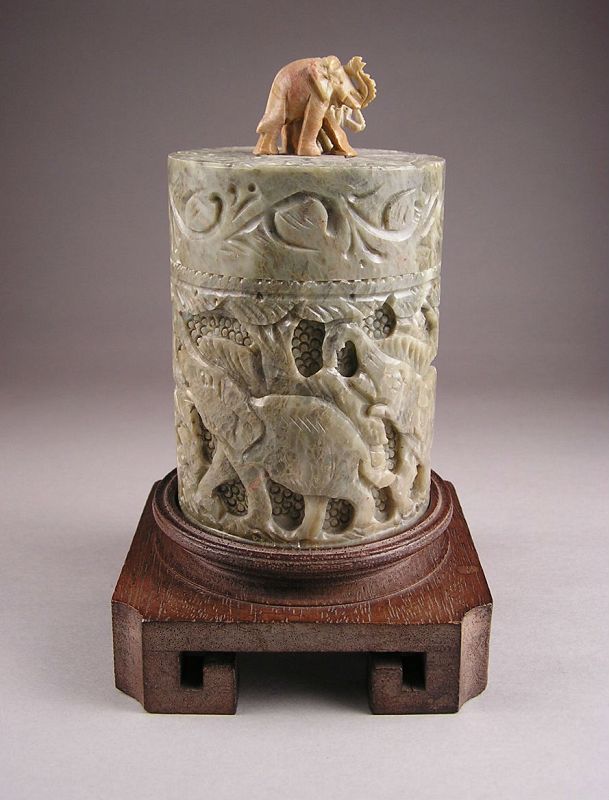 Attractive Soap Stone Covered Box with Open Elephant Design, w/stand