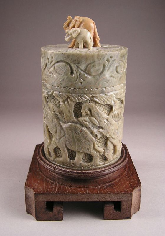 Attractive Soap Stone Covered Box with Open Elephant Design, w/stand