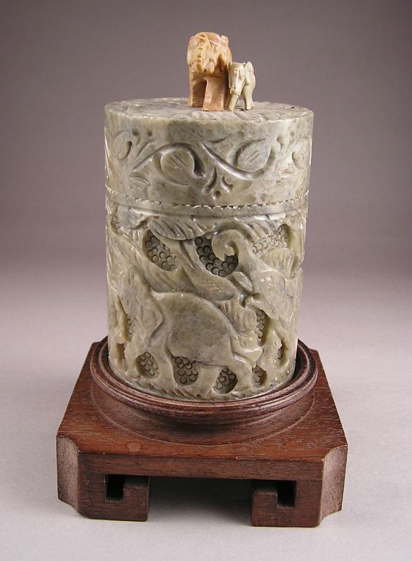 Attractive Soap Stone Covered Box with Open Elephant Design, w/stand