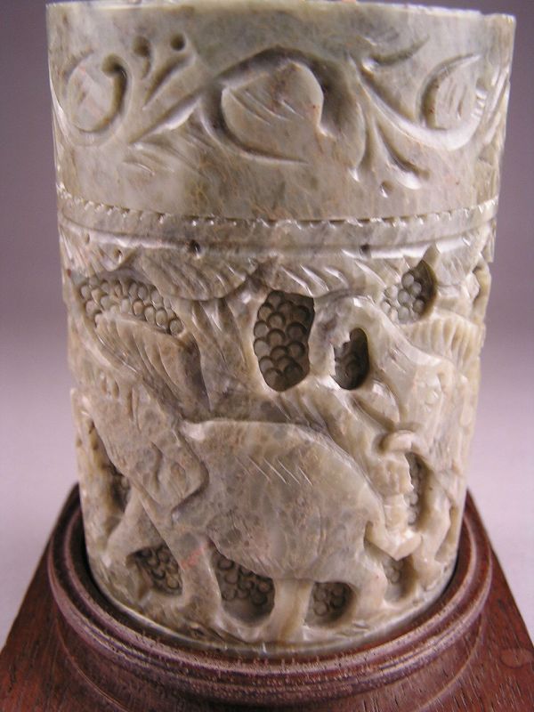 Attractive Soap Stone Covered Box with Open Elephant Design, w/stand