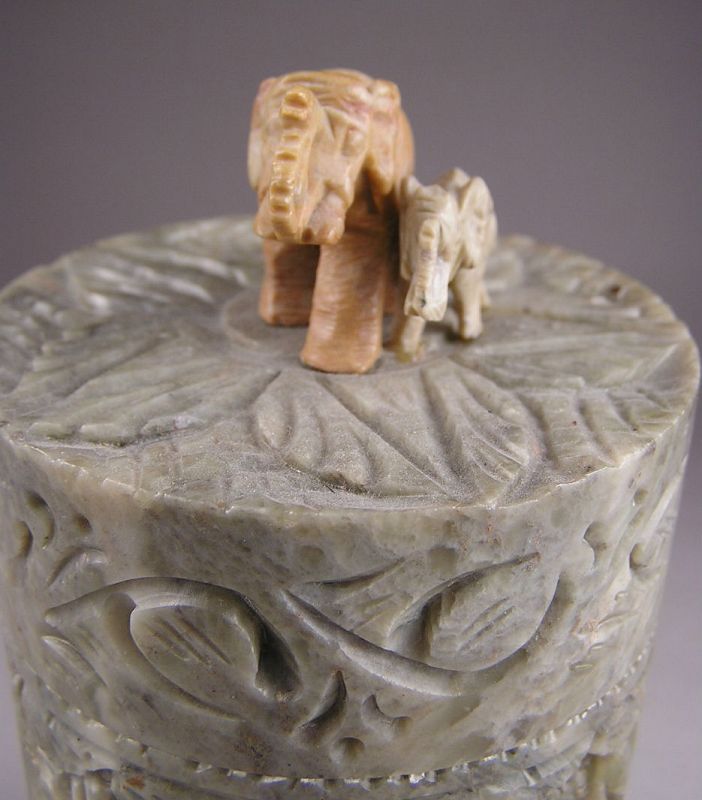 Attractive Soap Stone Covered Box with Open Elephant Design, w/stand