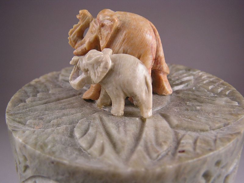 Attractive Soap Stone Covered Box with Open Elephant Design, w/stand