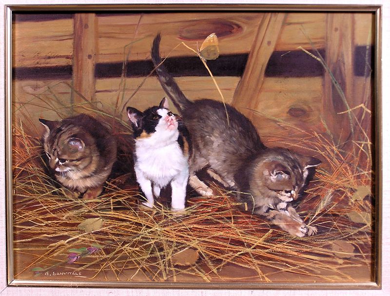 Amazingly Fine Oil Painting by Giovanni Sanvitale, 3 Kitten