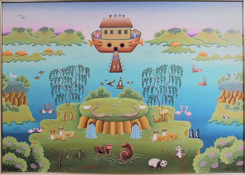 Original Oil Painting by Gisela Fabian, Noah's Ark, 1987