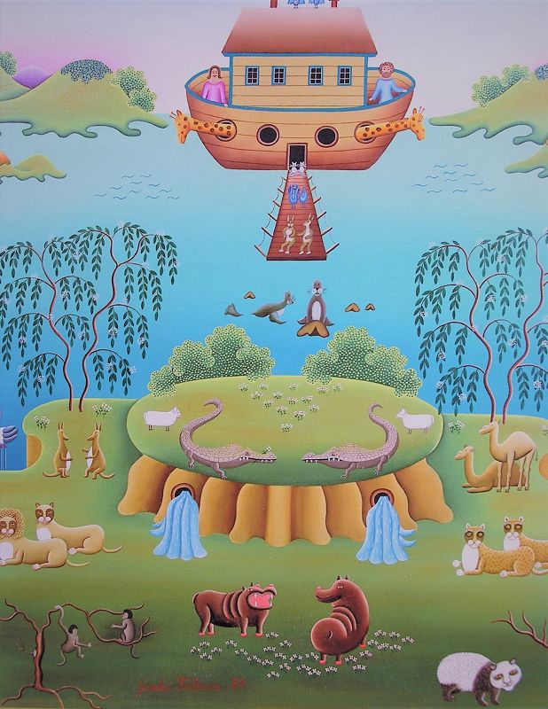 Original Oil Painting by Gisela Fabian, Noah's Ark, 1987