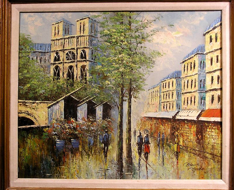 Original Oil Painting by Edwin Gords, Notre Dame and City Scape