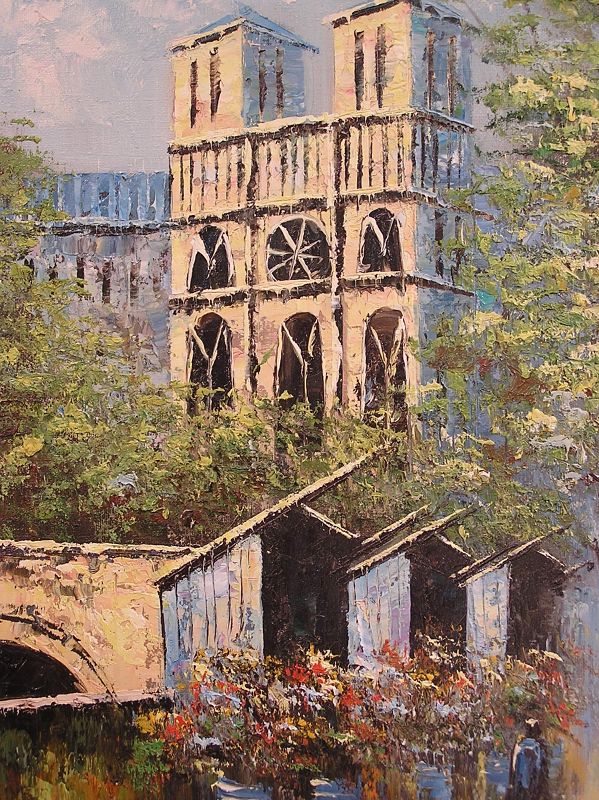 Original Oil Painting by Edwin Gords, Notre Dame and City Scape