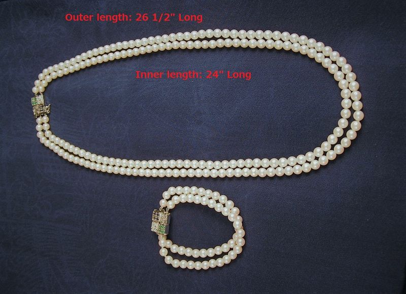 Additional Photos for Japanese Pearl Necklace w/Sapphire/Emerald