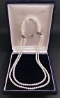 Exquisitely Fine Japanese Cultured Pearl Necklace w/Sapphire/Emerald