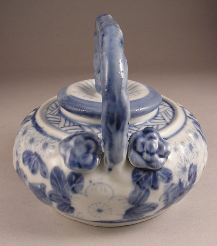 Unusual Japanese Porcelain Tea Pot with Flower Design