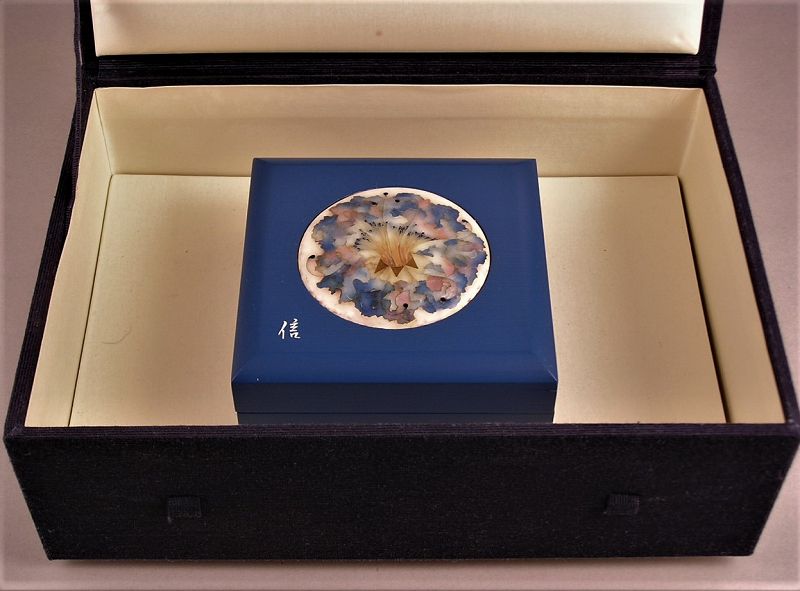 Very Fine Japanese Cloisonne Medallion W/Wooden Box by Shinya Okamoto