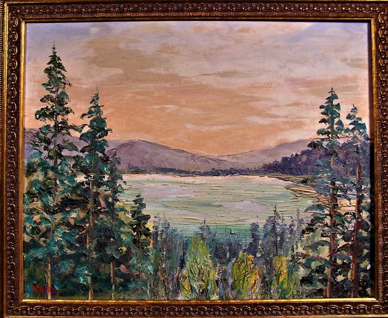 Original Oil Painting Landscape with fine Gold leaf frame Signed
