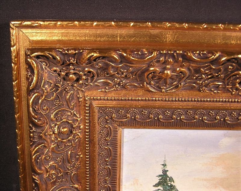 Original Oil Painting Landscape with fine Gold leaf frame Signed