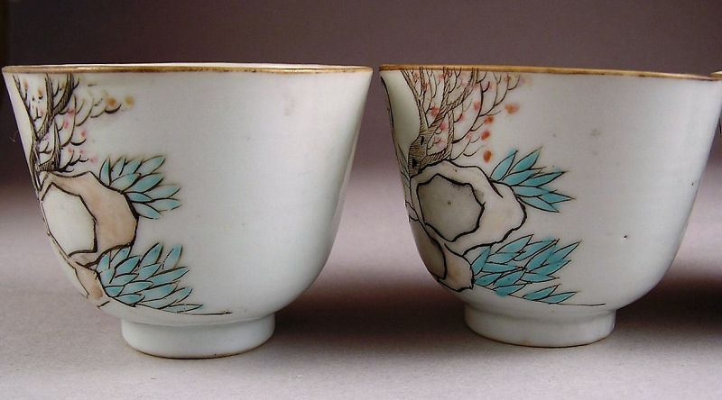 Very Rare Beautiful Set of 4 pcs Chinese Tongzhi Porcelain Cups