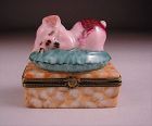 Adorable French Porcelain Limoges Trinket Pig Box Hand Painted